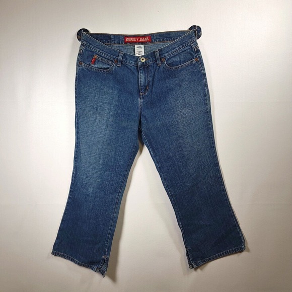 Vintage GUESS Womens Denim Jeans Size 32 Medium Wash Straight Leg‎ Ankle Slits - Picture 1 of 16